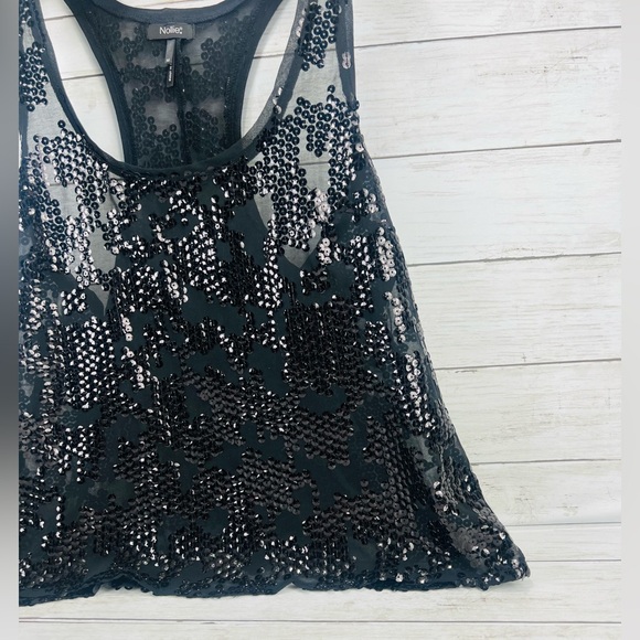 NOLLIE Black Y2K Sequin Crop Tank Top Size Medium Summer Blouse Fancy - Picture 4 of 12